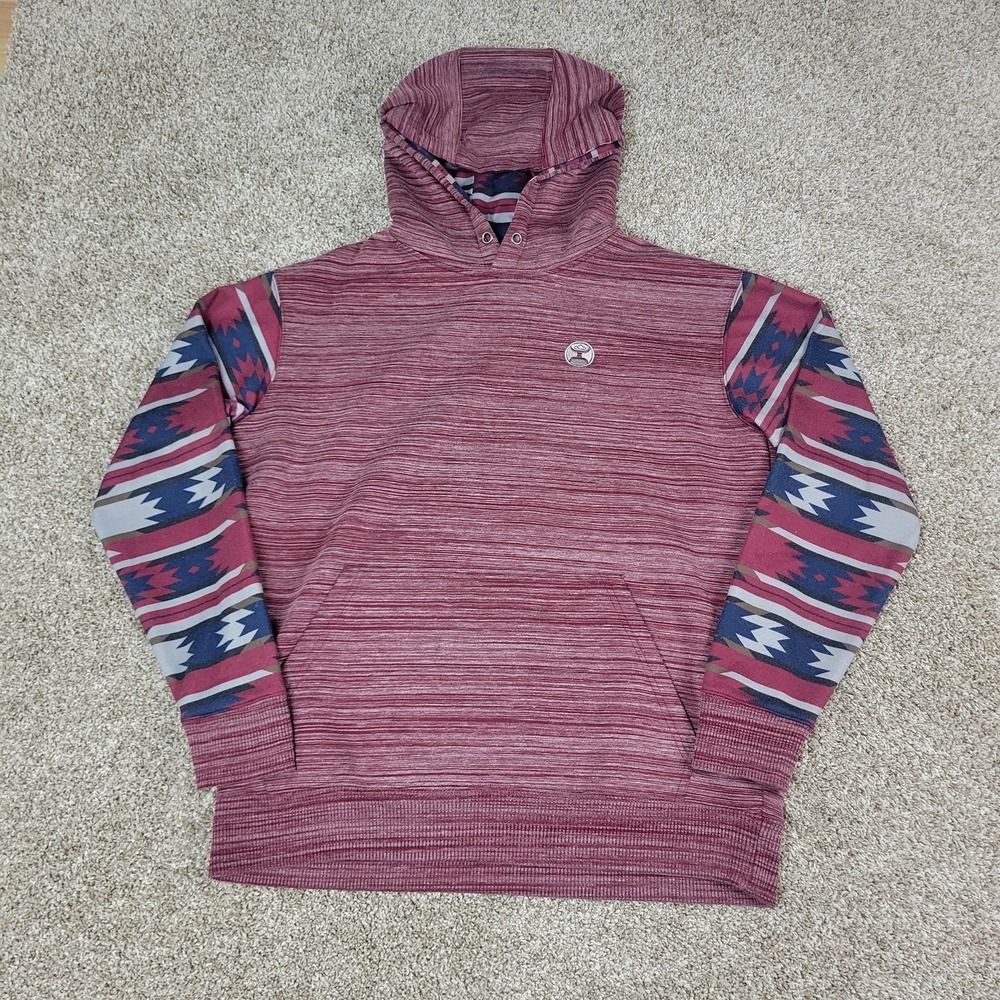 Hooey Mens Small Red Fleece Aztec Hoodie Jacket Pocket